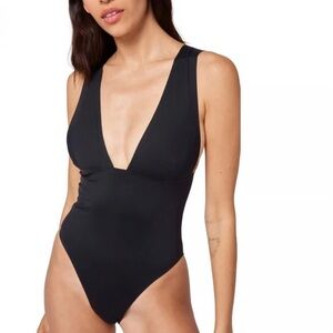 Women's Small Plunging Black One Piece Swimsuit Bathing suit
